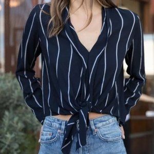 Rails Ava Livorno Metallic Striped Tie Front V Neck Blouse